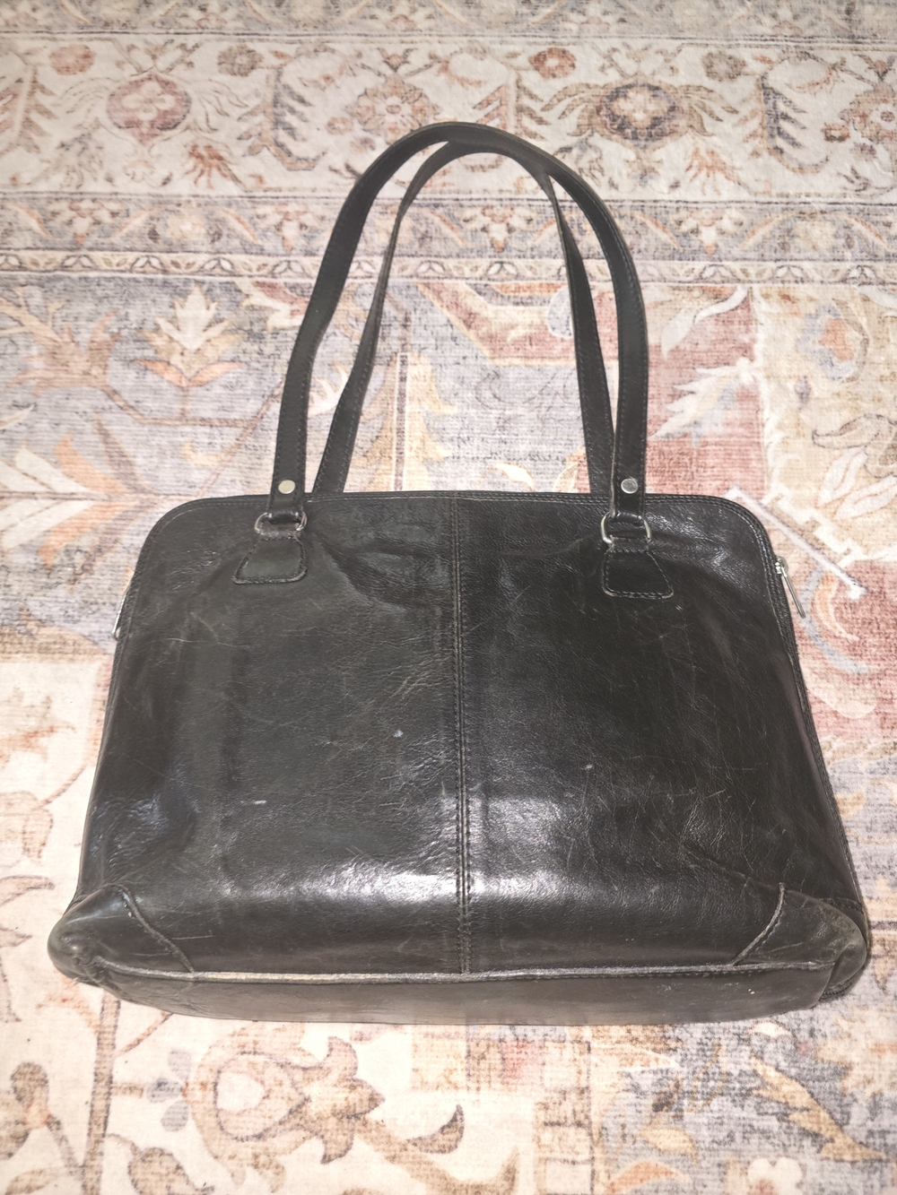 Vintage Black Briefcase Leather Tote Bag